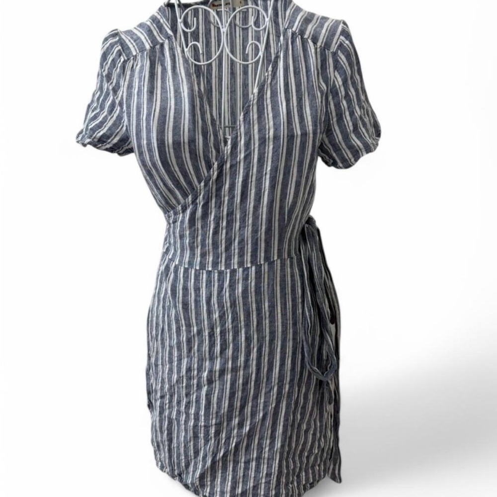 Marine Layer Wrap Dress Women’s Small Blue White Stripe Cotton